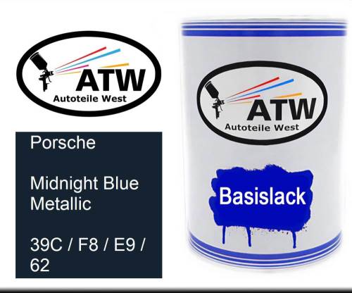 Porsche, Midnight Blue Metallic, 39C / F8 / E9 / 62: 500ml Lackdose, von ATW Autoteile West.